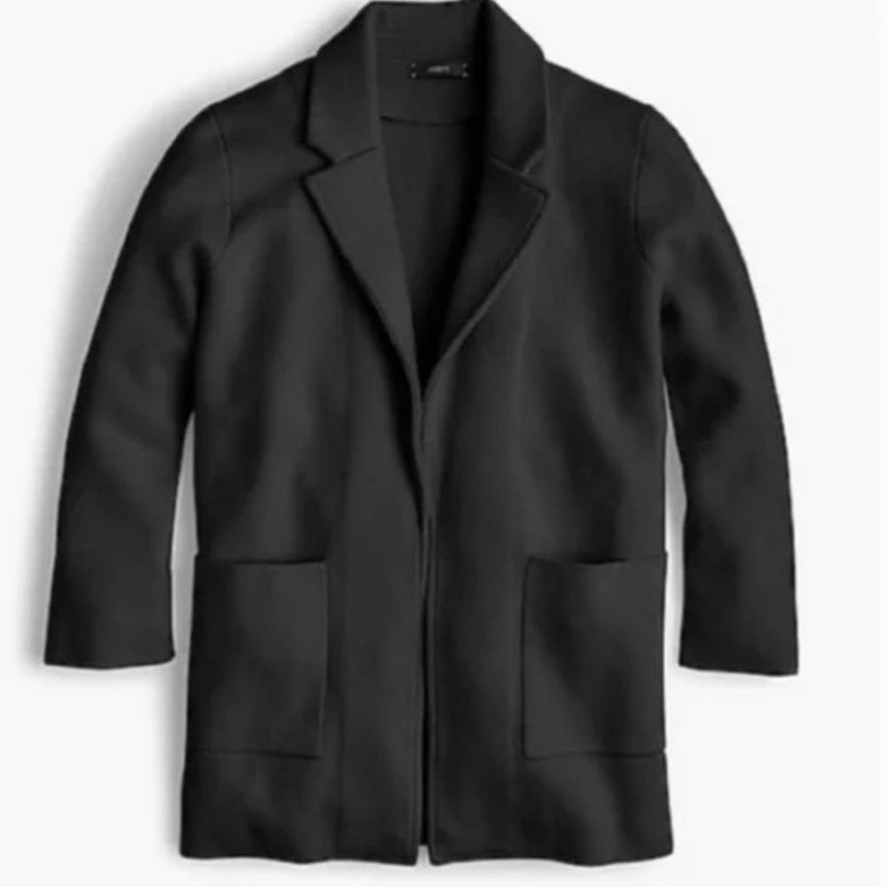 J. Crew Black Knit Merino Wool Open Front Chore Pocket Blazer